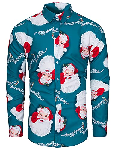 TUNEVUSE Herren Weihnachts Hemd - Lustige Funky Langarm Hemden Mit Weihnachten Muster - Christmas Xmas Grün XX-Large von TUNEVUSE