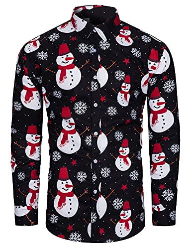 TUNEVUSE Herren Weihnachts Hemd - Lustige Funky Langarm Hemden Mit Weihnachten Muster - Christmas Xmas Hemd Schwarz X-Large von TUNEVUSE