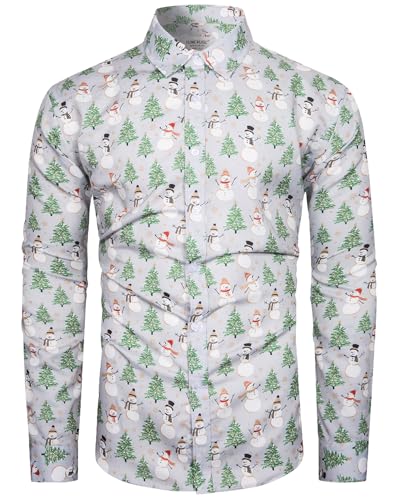 TUNEVUSE Herren Weihnachts Hemd - Lustige Funky Langarm Hemden Mit Weihnachten Muster - Christmas Xmas Hemd Grau Groß von TUNEVUSE