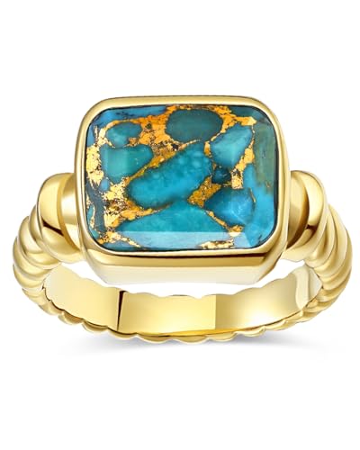 Edelstahl vergoldet Siegelring für Herren Damen – Moderner Boho Stil – rechteckiger Golddraht Türkis – chunky Statement Ring größe 62(19.7) von TUNGSTORY