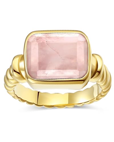 Edelstahl vergoldet Siegelring für Herren Damen – Moderner Boho Stil – rechteckiger Rosenquarz – chunky Statement Ring größe 52(16.6) von TUNGSTORY