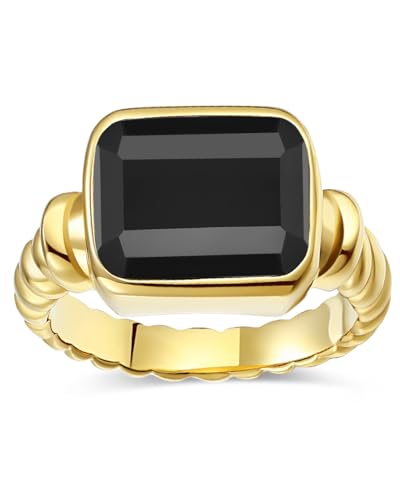 Edelstahl vergoldet Siegelring für Herren Damen – Moderner Boho Stil – rechteckiger Schwarzer Onyx – chunky Statement Ring größe 54.4(17.3) von TUNGSTORY