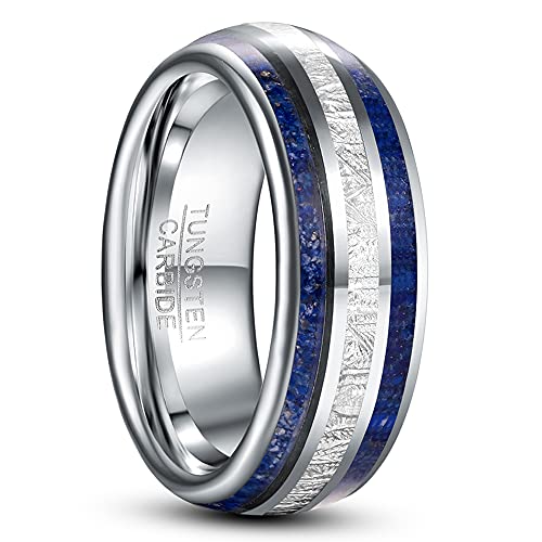 TUNGSTORY 8mm Herren Eheringe Eingelegt mit Imitation Meteorite und Blue Lapis Lazuli Wolframkarbidring Komfort Fit Größe 62(19.7) von TUNGSTORY