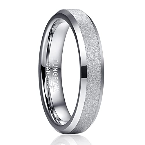 TUNGSTORY 4mm Damen Sandgestrahlter Wolfram Ring Verlobungsringe mit polierter abgeschrägter Kante Komfort Fit Größe 60(19.1) von TUNGSTORY