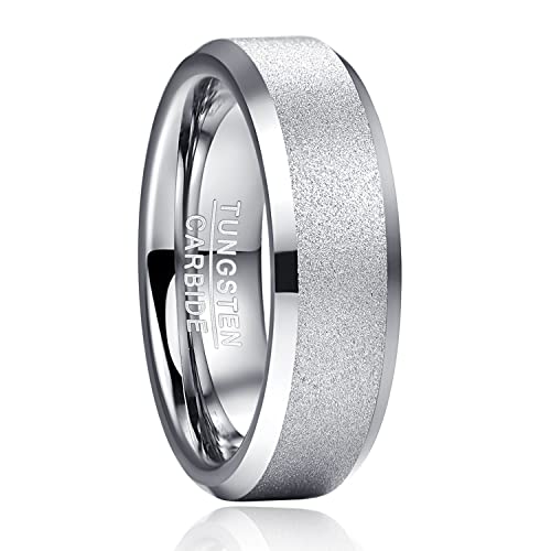 TUNGSTORY 6mm Verlobungsringe für Frauen Sandgestrahlte Oberfläche Silber Wolframringe Polierte Abgeschrägte Kante Komfort Fit Größe 54.4(17.3) von TUNGSTORY