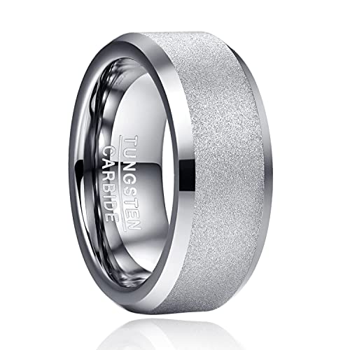 TUNGSTORY 8mm Wolframring für Herren Hochzeitsring Sandgestrahltes Finish Polierte Abgeschrägte Kante Größe 67.2(21.4) von TUNGSTORY