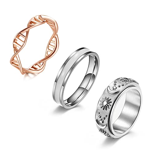 TUNGSTORY Damen Siber Spinner Ring für Angst Stressabbau Roségold Edelstahl Hochzeit Ring Fidget Verobung Ring für Frauen Größe 57 von TUNGSTORY