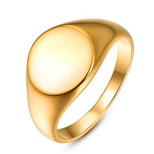 TUNGSTORY Edelstahl Herren Ring Goldener ovaler Edelstahlringe Männer Ring Siegelring Ringe für Herren Band Ring Size 65(20.7) von TUNGSTORY