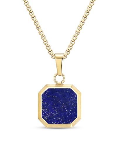TUNGSTORY Edelstahl Vergoldet Halskette für Herren Damen mit Anhängern – Minimalistisch Modern mit Lapislazuli, Länge 45 + 6 cm von TUNGSTORY