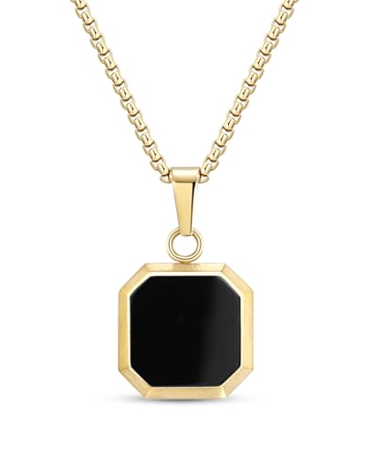 TUNGSTORY Edelstahl Vergoldet Halskette für Herren Damen mit Anhängern – Minimalistisch Modern mit Schwarzem Onyx, Länge 45 + 6 cm von TUNGSTORY