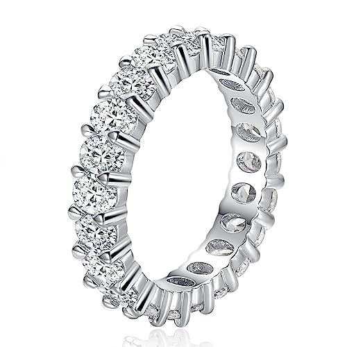 TUNGSTORY Eternity Ringe für Damen, Ovalen Zirkonia Ehering, 4 mm Weißgold Plattierter Stapelbarer Ring, Schmuck Geschenke für Frauen, Größe 54.4(17.3) von TUNGSTORY
