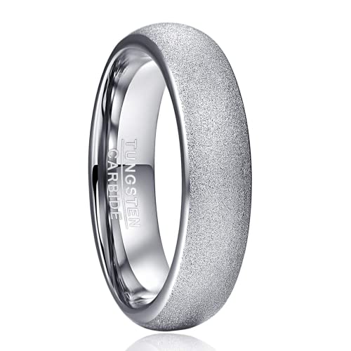 TUNGSTORY Herren Ringe aus Wolframcarbid 6mm Silber Farbe Verlobungsring Einfach Damen Ringe Sandstrahl Freundschaftsringe Gewölbt GrößE 67(21.3) von TUNGSTORY