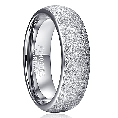 TUNGSTORY Herren Ringe aus Wolframcarbid 8mm Silber Farbe Verlobungsring Einfach Damen Ringe Sandstrahl Freundschaftsringe Gewölbt GrößE 65(20.7) von TUNGSTORY