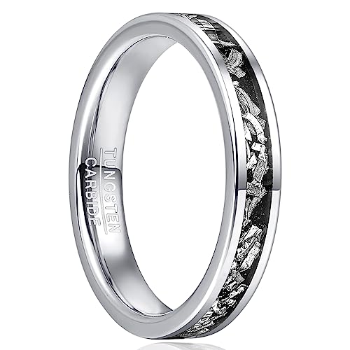 TUNGSTORY Wolframkarbid Ring Damen – Silber & Schwarz, Meteorit-Imitat, 4mm breit- Kosmische Inspiration futuristisches Design Ehering Schmuckgeschenk für Sie 52(16.6) von TUNGSTORY
