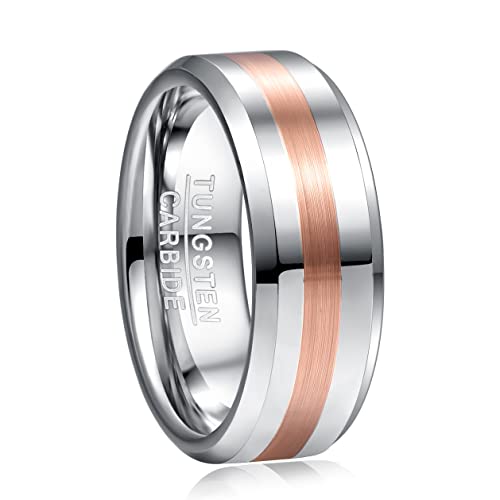 TUNGSTORY Ring Silber Herren/Damen 8mm Roségold Gebürstets Finish Wolfram Hochzeit Band Trauringe Verlobungsringe Größen 54(17.2) von TUNGSTORY