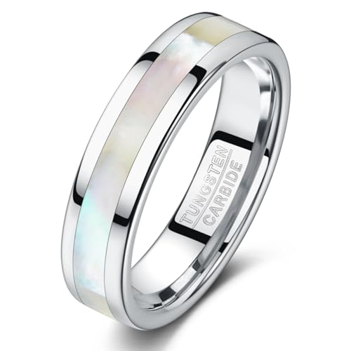 TUNGSTORY Ring Silber für Damen Herren- Wolfram Ring 6mm mit Weißem Perlmutt Inlay - 67.2(21.4) von TUNGSTORY