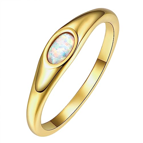 TUNGSTORY Ringe für Damen 14K Vergoldet Ehering Oval Opal Stapelring Größe 60(19.1) von TUNGSTORY