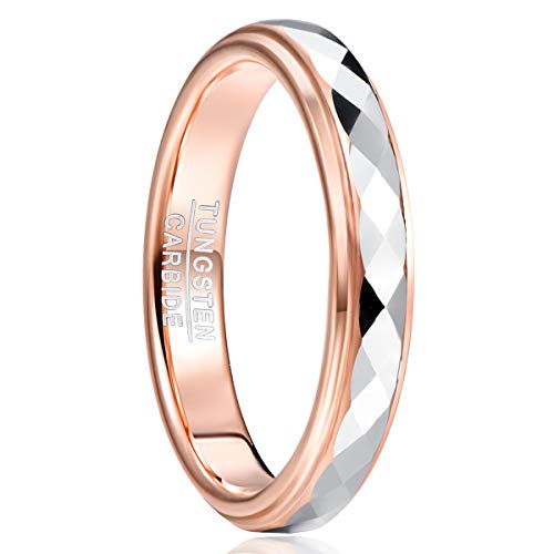 TUNGSTORY Roségold Herren Damen Wolframring 4mm Breit Facetten Poliert Rhombus Eheringe Stufenkanten Verlobungs Komfort Fit Größe 50.6(16.1) von TUNGSTORY