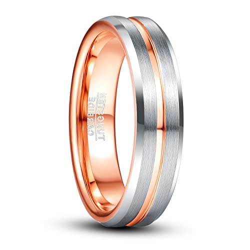 TUNGSTORY Roségold Gerillte Ring 6mm Herren Damen Eheringe zweifarbige Trauringe Mitte mattes Finish Verlobungsring Polierter Größe 65(20.7) von TUNGSTORY