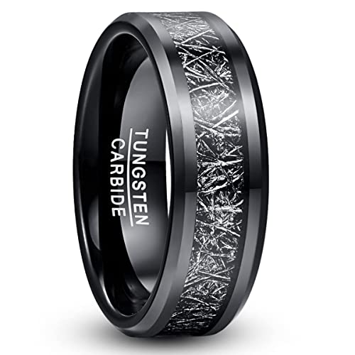 TUNGSTORY Wolfram Ring Herren 8mm Schwarz Ring mit Meteoriten Männer Ehering Größe 67.2(21.4) von TUNGSTORY