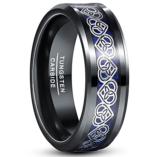 TUNGSTORY Wolfram Herz Ring Herren 8mm Blau-Schwarz Ring Keltischer Schmuck Männer Ehering Größe 60(19.1) von TUNGSTORY