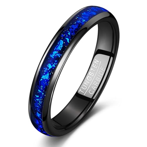 Damen Ring mit gravur - Eleganter, moderner Damenring mit Blauer Folie - Geschenke für sie - Tungsten Ring for Women 52(16.6) von TUNGSTORY