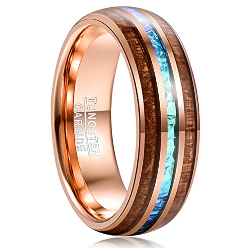 TUNGSTORY Wolfram Ring Opal Ehering 8mm Herren Damen Verlobungsring Holz Inlay Roségold Freundschaftsring Poliert Komfort Fit Größe 68.5(21.8) von TUNGSTORY