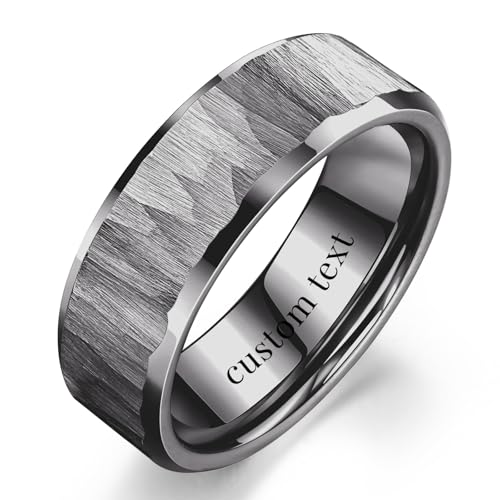 TUNGSTORY Wolframkarbid Herrenring Hammered - Silber Kratzfest Ehering Hochzeit Geschenk für Ihn Komfortring 61(19.4) von TUNGSTORY