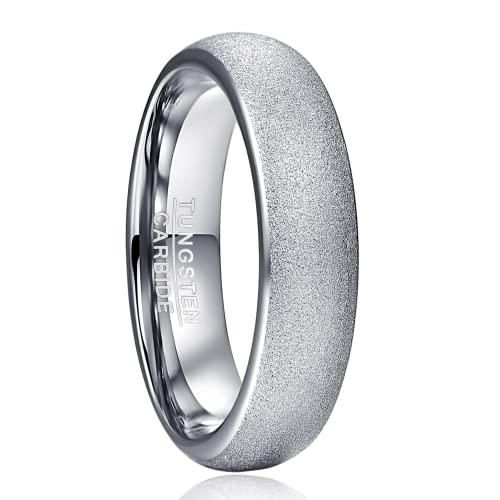 TUNGSTORY Ring Herren Wolframcarbid 6mm Hochzeitsring Damen Freundschaftsringe Einfach Sandstrahl Verlobungsring Komfort Fit GrößE 62(19.7) von TUNGSTORY