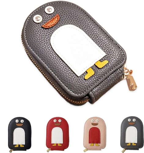 Women's Leather Credit Card Holder, Cute Penguins PU Credit Card Coin Wallet, Creative Cartoon Penguin Accordion Card Wallet, Multi-Slots Credit Cards Bag for Travel, Shopping (Gray) von TUNTUM