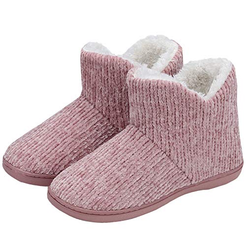 TUOBUQU Hausstiefel Damen Winter Warm Plüsch Hüttenschuhe Leicht Weich Rutschfest Gefüttert Hausschuhe Pantoffeln Stiefel Pink 42-43 von TUOBUQU