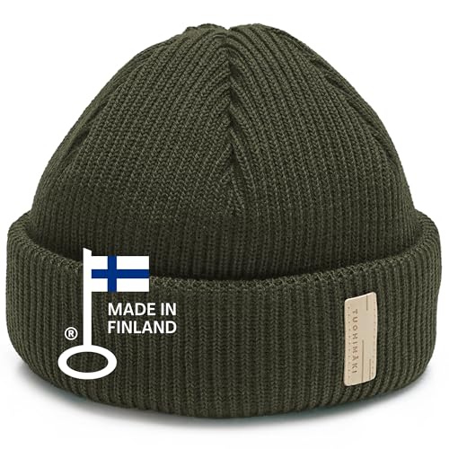 TUOHIMÄKI Trawler Beanie Grün Herren Damen - One Size, 100% Merino Wool - Fischer Mütze Merinowolle Winter - Docker Mütze Made in Finland - Warme Outdoor Wollmütze von TUOHIMÄKI