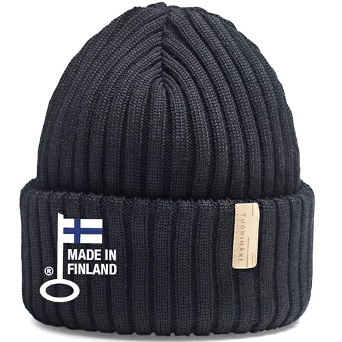 Merino Beanie Herren & Damen – 100% Mulesing-freie Merinowolle – Made in Finland – One Size, Schwarze – Warme Wintermütze Herren – Strickmütze für Damen - Herren Mütze Winter- Wollmütze Herren Merino von TUOHIMÄKI