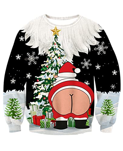 3D Hässliche Weihnachtspullover Cool Santa Dinosaurier Drucken Ugly Christmas Sweater Herren Langarm Party Jumper Sweatshirt Für Familien Paare XXL von TUONROAD