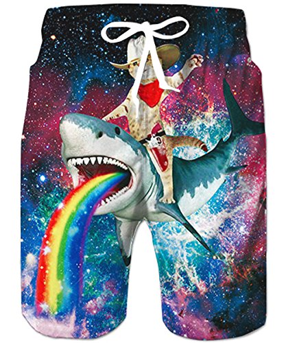 TUONROAD Herren Teens 3D Bunte Katze Hai Grafik Shorts Badehose Sommer Strand Shorts Badeshorts XL von TUONROAD