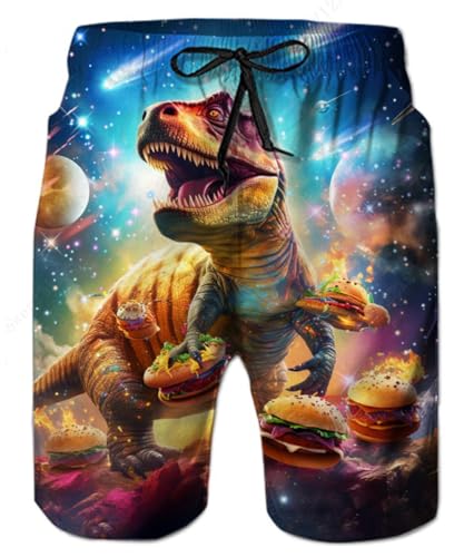 TUONROAD Badehose Herren 3D Druck Badeshorts Männer Dinosaurier Bunt Schnelltrocknend Sommer Schwimmhose mit Kordelzug XL von TUONROAD