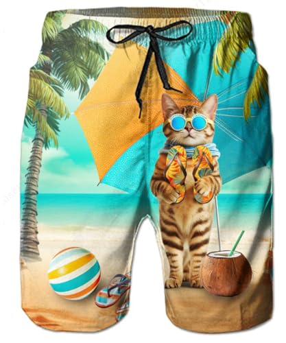 TUONROAD Badehose Herren 3D Druck Badeshorts Männer Katze Ananas Bunt Schnelltrocknend Sommer Schwimmhose mit Kordelzug XL von TUONROAD