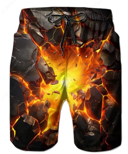 TUONROAD Badehose Herren 3D Druck Badeshorts Männer Lava Riss Bunt Schnelltrocknend Sommer Schwimmhose mit Kordelzug XL von TUONROAD