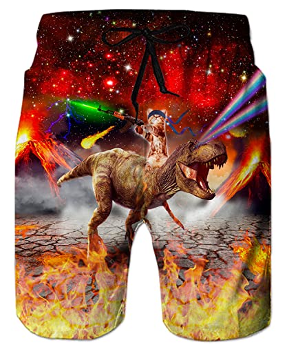 TUONROAD Badehose Herren Schnelltrocknend Boardshorts mit Mesh-Futter und Verstellbarem Tunnelzug 3F Dinosaurier Herren Badeshorts XXL von TUONROAD