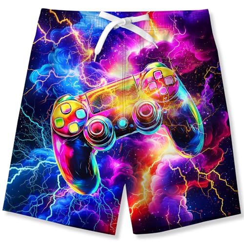 TUONROAD Badehose Jungen 3D Bunte Schnell Trocknend Badeshorts mit Netzfutter Spielkonsole Sommer Strand Kurze Hose Schwimmhose Kinder 9-10 Jahre von TUONROAD