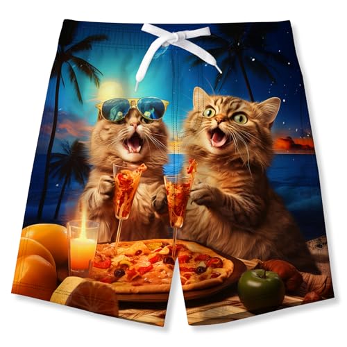 TUONROAD Badehose Jungen 3D Katze Druck Schnell Trocknend Badeshorts mit Netzfutter Sommer Strand Kurze Hose Schwimmhose Kinder 11-12 Jahre Size 12T von TUONROAD