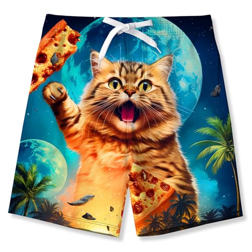 TUONROAD Badehose Jungen 3D Katze Schnell Trocknend Badeshorts mit Netzfutter Sommer Strand Kurze Hose Schwimmhose Kinder 9-10 Jahre von TUONROAD