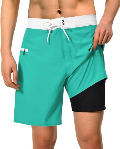 TUONROAD Badehose für Herren mit Kompression Liner 2 in 1 Atmungsaktiv Badeshorts Männer Elastisch Schwimmhose Verstellbar Tunnelzug mit Reißverschlusstaschen Grün 33 von TUONROAD