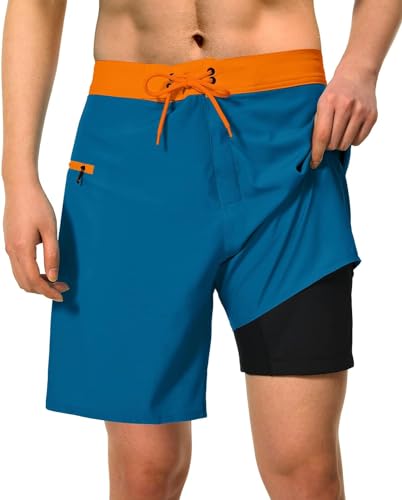 TUONROAD Badehose für Herren mit Kompression Liner 2 in 1 Atmungsaktiv Badeshorts Männer Elastisch Schwimmhose Verstellbar Tunnelzug mit Reißverschlusstaschen Marine 33 von TUONROAD