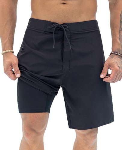 TUONROAD Badehose für Herren mit Kompression Liner 2 in 1 Atmungsaktiv Badeshorts Männer Elastisch Schwimmhose Verstellbar Tunnelzug mit Reißverschlusstaschen Schwarz 36 von TUONROAD