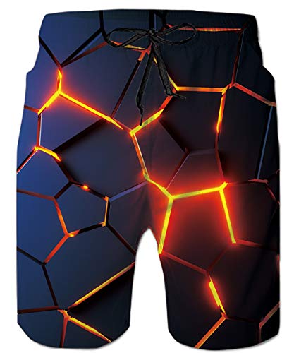 TUONROAD Badeshorts Herren Bunte Hose 3D Lava Lustige Badehose Schnelltrocknend Hawaii Hose Männer mit Mesh Futter L von TUONROAD