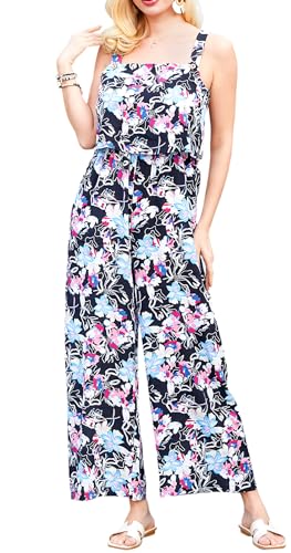 TUONROAD Damen Jumpsuit Elegant Frauen Playsuit Ärmellos Vintage Druck Overall Boho Romper Sommer Casual Party Hochzeit Jumpsuit mit Taschen XL von TUONROAD