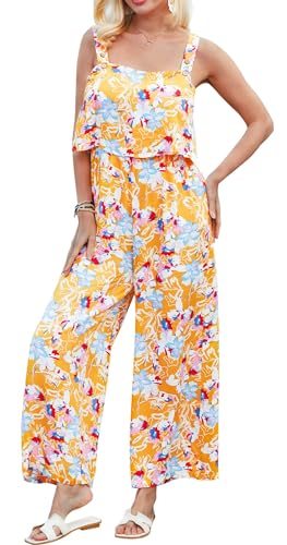 TUONROAD Damen Jumpsuit Elegant Frauen Playsuit Ärmellos Vintage Druck Overall Boho Romper Sommer Casual Party Hochzeit Jumpsuit mit Taschen XL von TUONROAD