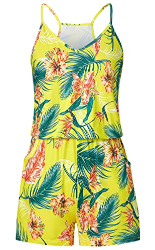 TUONROAD Damen Jumpsuit Kurz Vintage Palme Frauen Playsuits Schulterfrei Overall Damen Sommer Elegant Sexy Jumpsuit Damen Boho Romper Sommer Casual Party Hochzeit Jumpsuit S von TUONROAD