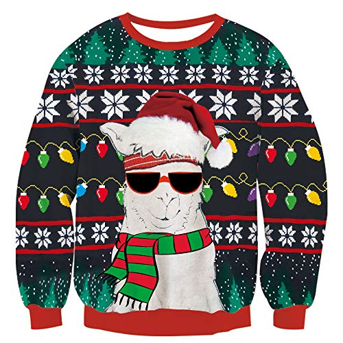 TUONROAD Damen Weihnachtspullover Frauen Gestrickter Langer Ugly Christmas Sweater Sonnenbrille Alpaka Winter Weihnachten Pullover Jumper S von TUONROAD